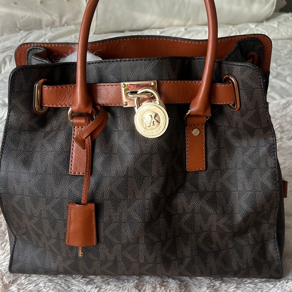 Michael Kors Hamilton East West Satchel Tote Brown MK Logo Canvas